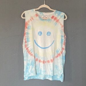 Lauren Moshi Kinzington Peace Tie Dye Happy Face Tank Top Festival